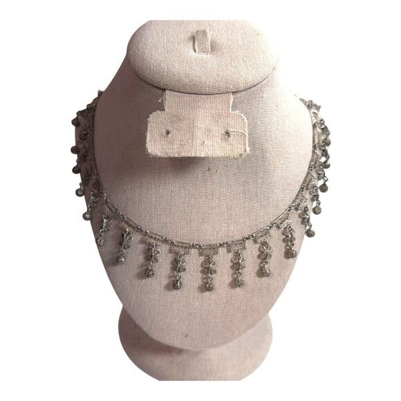 Vtg Silver-Tone Dangling Filigree Necklace Geometric Floral Motifs Hook 17" READ - Picture 1 of 8